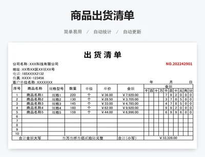 商品出货清单