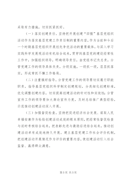 开展创建“四强”基层党组织活动全面加强基层党的建设实施方案.docx