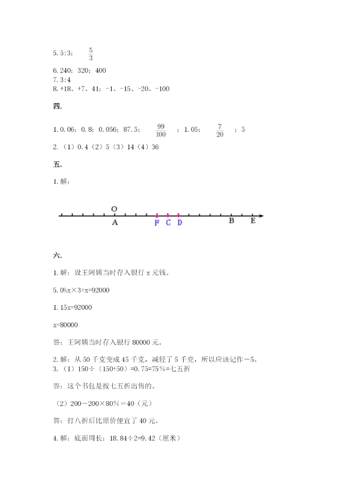 小学毕业班数学检测卷及答案1套.docx