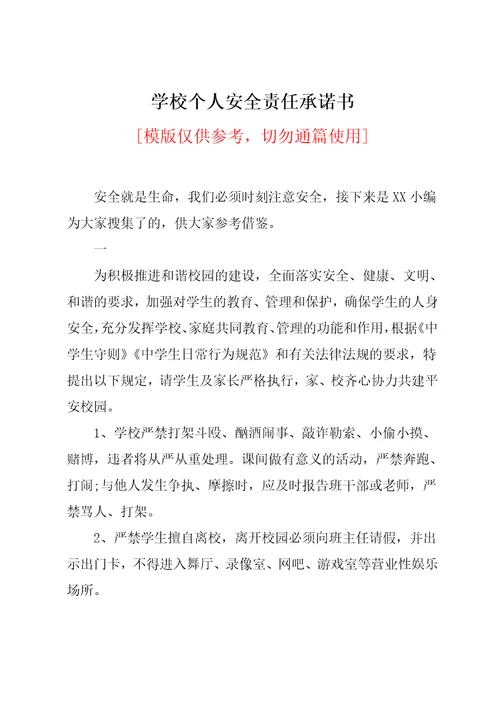 学校个人安全责任承诺书