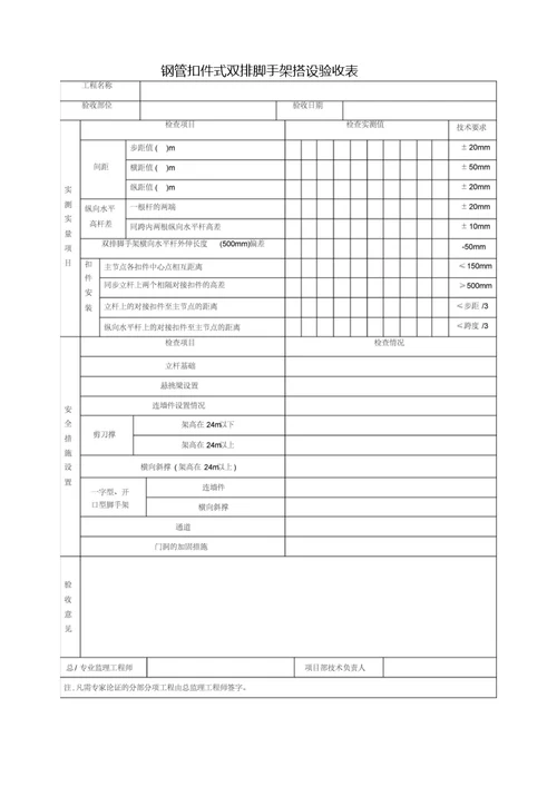 脚手架分段、整体检查验收记录