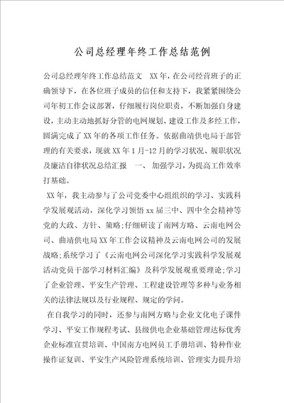 公司总经理年终工作总结范例