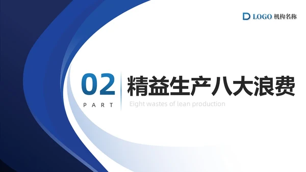蓝色简约商务精益生产八大浪费PPT模板