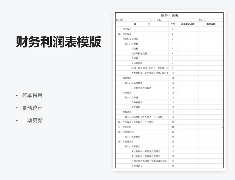 财务利润表模版