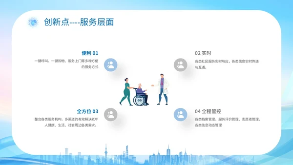 蓝色科技城市线条剪影老人智慧养老介绍宣传汇报培训模板