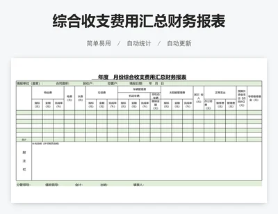 综合收支费用汇总财务报表