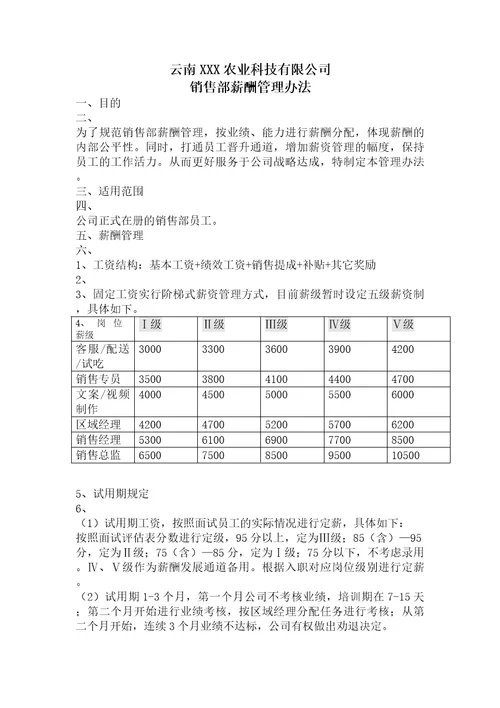 农业科技公司销售部薪酬绩效方案