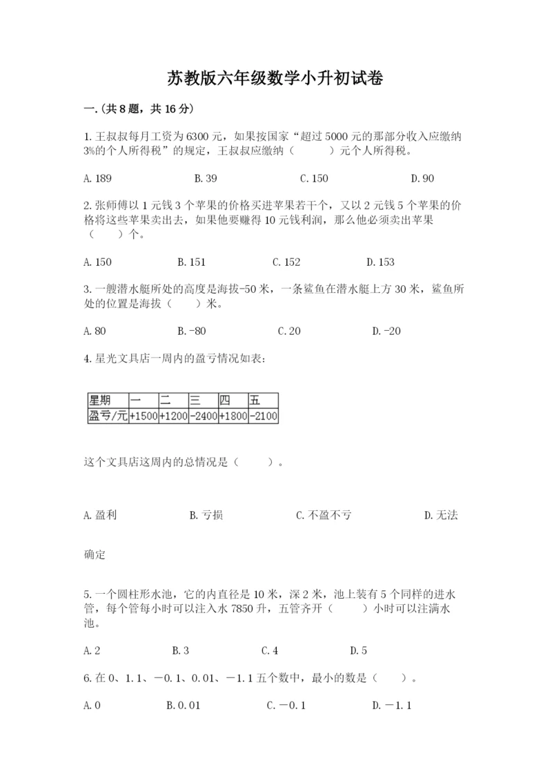 苏教版六年级数学小升初试卷附完整答案（夺冠）.docx