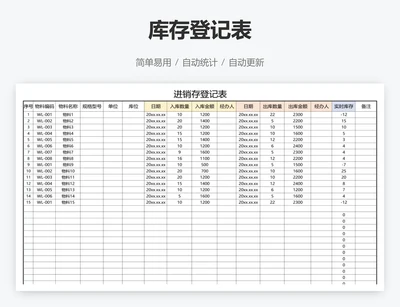 库存登记表