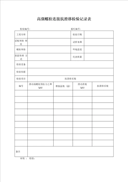 高强螺栓连接抗滑移检验报告及记录