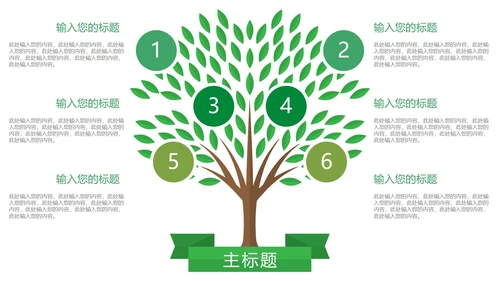 清新简约绿色树状图图表合集PPT模板