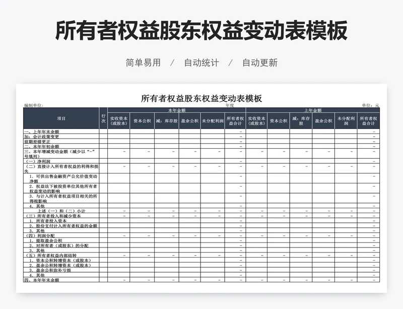 所有者权益股东权益变动表模板