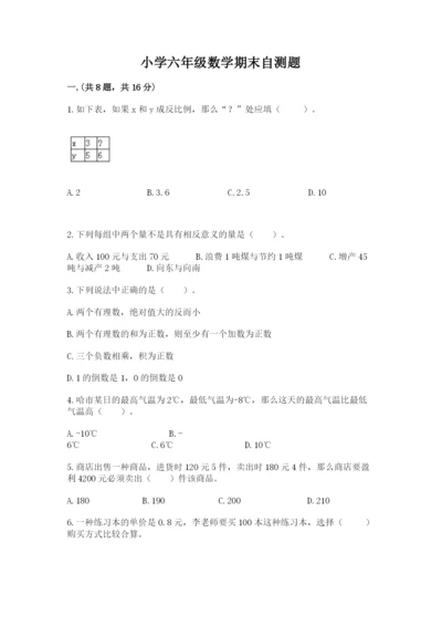 小学六年级数学期末自测题（名师推荐）.docx