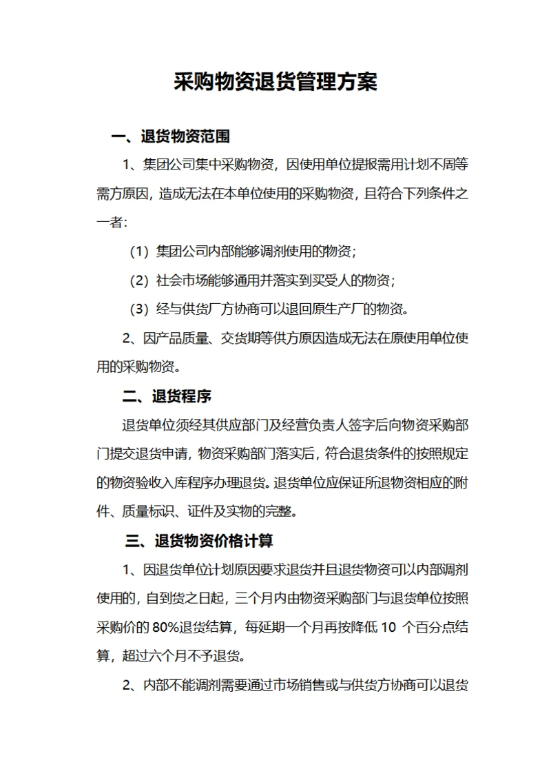 采购物资退货管理方案