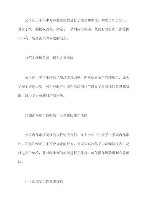 上半年内控工作总结