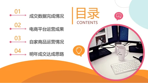 简约时尚轻快电商年终工作总结PPT模板