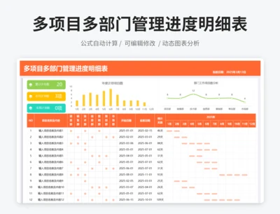 多项目多部门管理进度明细表