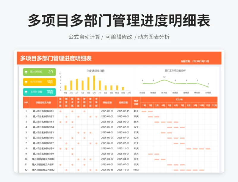 多项目多部门管理进度明细表