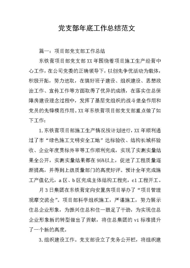 党支部年底工作总结范文
