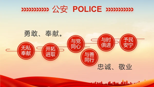 红色公安退休民警PPT动态模板