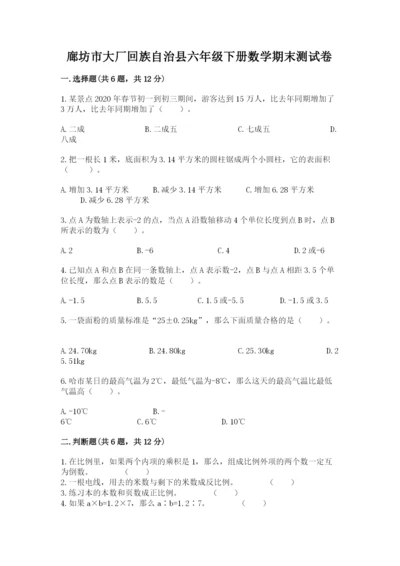 廊坊市大厂回族自治县六年级下册数学期末测试卷a4版.docx