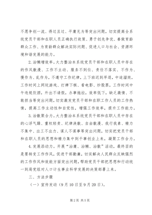 人口计生局治庸治懒治散实施方案.docx