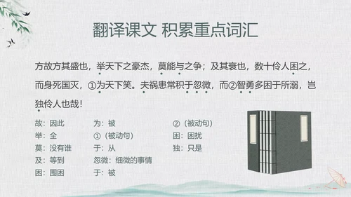 绿色中国风水墨风五代史伶官传序PPT课件