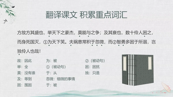 绿色中国风水墨风五代史伶官传序PPT课件