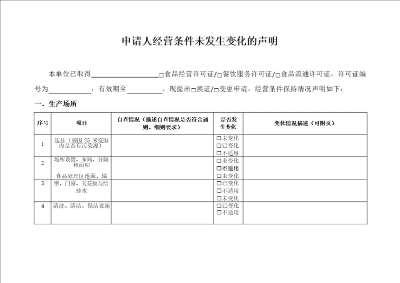 申请人经营条件未发生变化的声明