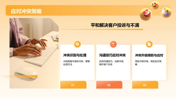 橙色3D风客服礼仪培训PPT模板