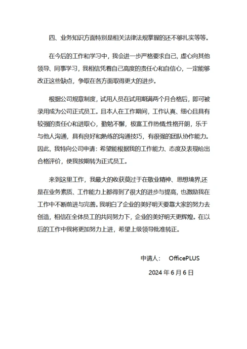 实习期过后员工转正申请