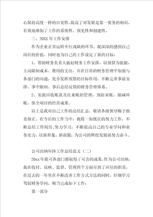 公司出纳年终工作总结范文