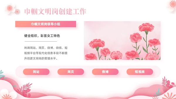 粉色花朵剪纸风立足岗位巾帼建功企业文明岗宣工作汇报PPT模板
