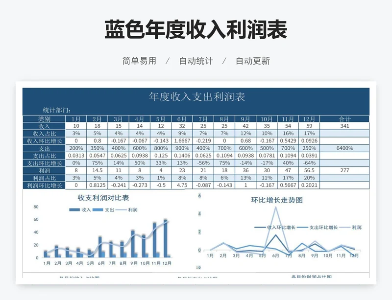 蓝色年度收入利润表