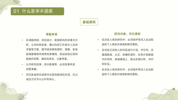 浅绿清新风植物莫兰迪线条形状学术道德与学术规范动态PPT职业道德