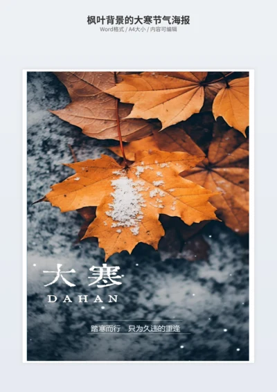 枫叶背景的大寒节气海报