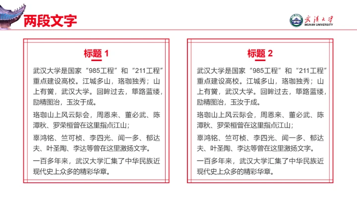 红色武汉大学专属学术汇报毕业答辩通用PPT模板