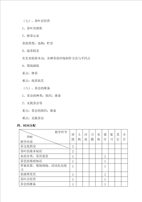 茶文化与茶道教学大纲