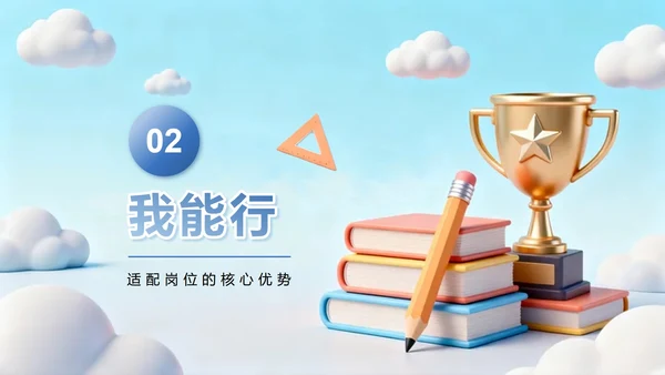 蓝色简约清新3D卡通风校园学生会自我介绍PPT模板