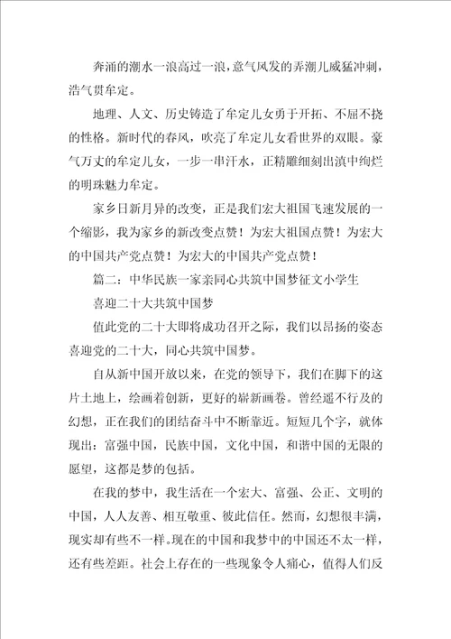 中华民族一家亲同心共筑中国梦征文小学生优秀2篇