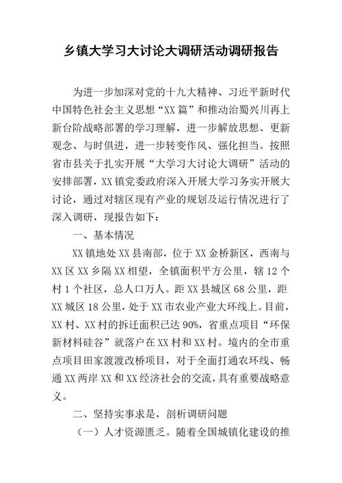 乡镇大学习大讨论大调研活动调研报告
