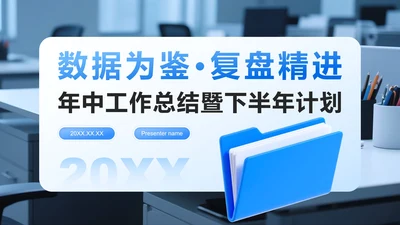 蓝色渐变简约风年中工作总结PPT模板