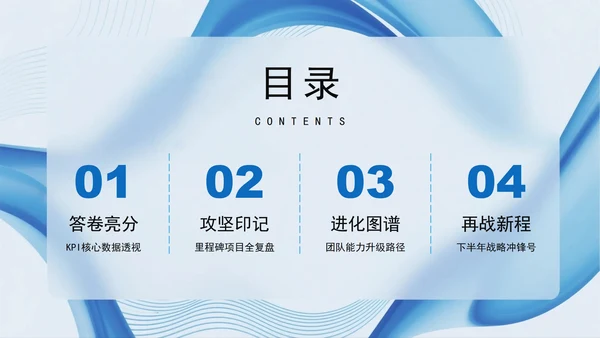 蓝色简约流体商务风半年度工作总结PPT模板