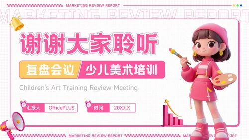 粉色创意潮流风营销复盘报告PPT模板