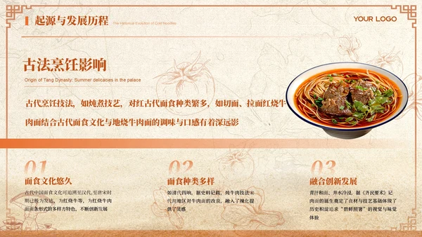 橙色商务风红烧牛肉面美食介绍ppt模板
