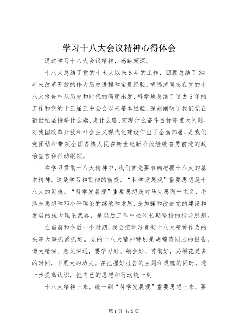 学习十八大会议精神心得体会 (5).docx