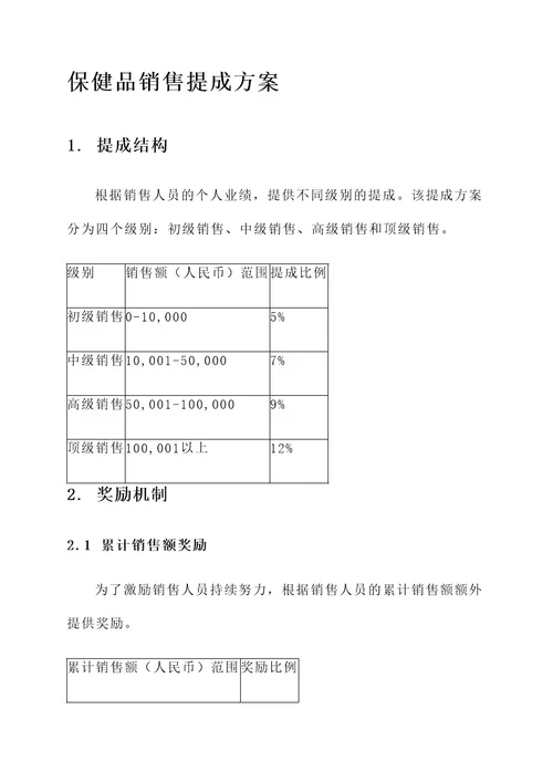 保键品销售提成方案