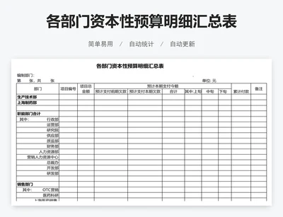 各部门资本性预算明细汇总表