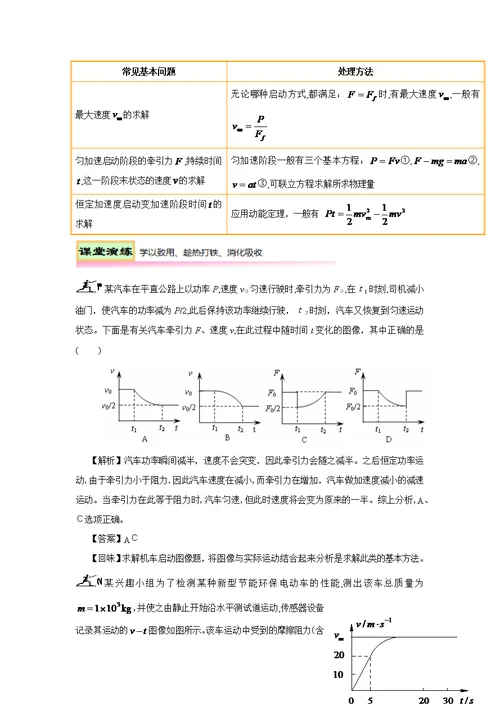 高中物理机车启动问题专题