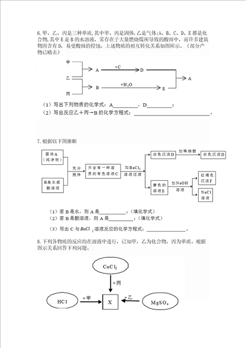 初中化学推断题